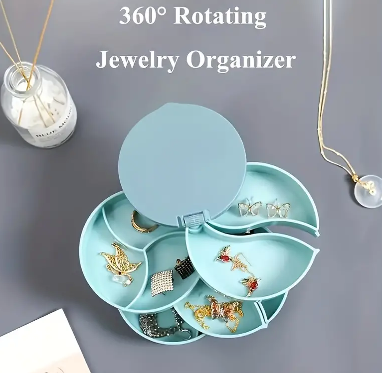 1pc Multi-Tiered Jewelry Display Tray Storage Box - Rotating Plastic Stand for Earrings, Rings, and Cosmetics