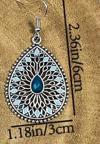 Blue New Alloy Earrings Turquoise Inlaid Bohemian Retro Geometric Round Multi layered Design