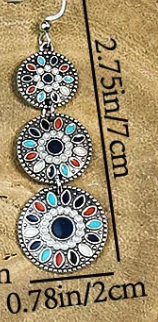 Blue New Alloy Earrings Turquoise Inlaid Bohemian Retro Geometric Round Multi layered Design