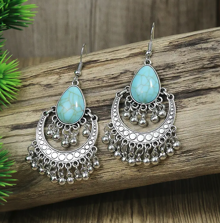 3pcs Earrings Plus Necklace Boho Style Jewelry Set Inlaid Turquoise