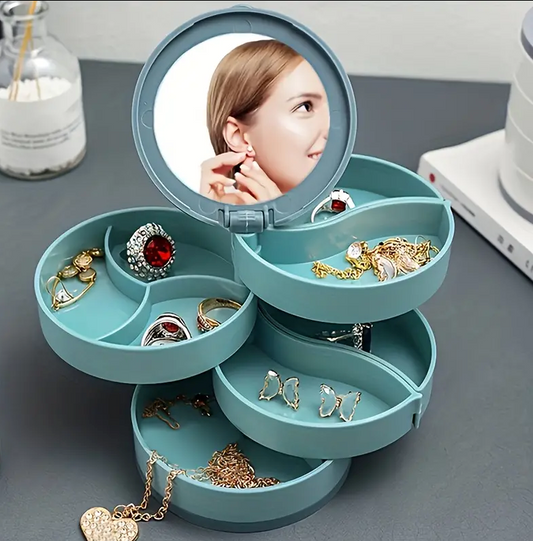 1pc Multi-Tiered Jewelry Display Tray Storage Box - Rotating Plastic Stand for Earrings, Rings, and Cosmetics