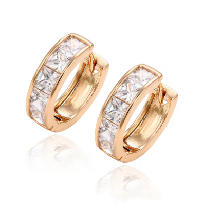 18K gold plated white crystal pendientes hoop earrings