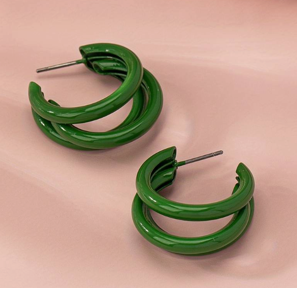 Exquisite Three Green Circle Design Hoop Earrings Iron Jewelry Elegant Sexy Style Personality Female Earrings