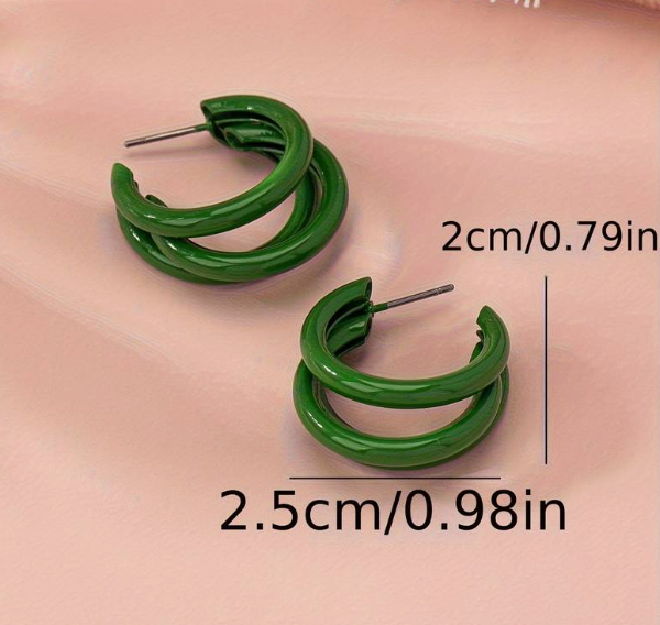 Exquisite Three Green Circle Design Hoop Earrings Iron Jewelry Elegant Sexy Style Personality Female Earrings