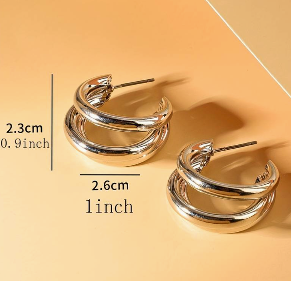 Simple Glossy Double Layer Design Hoop Earrings Iron Silver Plated Jewelry Elegant Sexy Style For Women Daily Wear