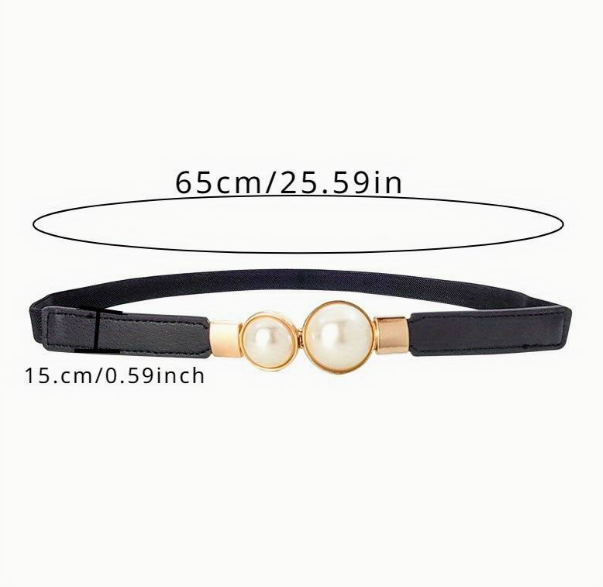 Imitation Pearl Buckle Belt Leather Dress Skirt Waist Elastic Slim Belts Women's Waistband For Women