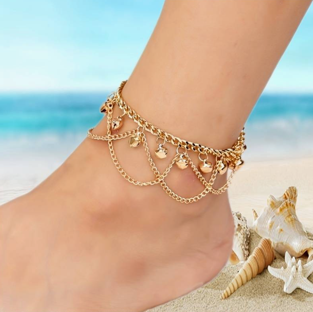 Bell Multi Layers Chain Pendant Anklet Boho Style Personality Foot Chain Ankle Bracelet