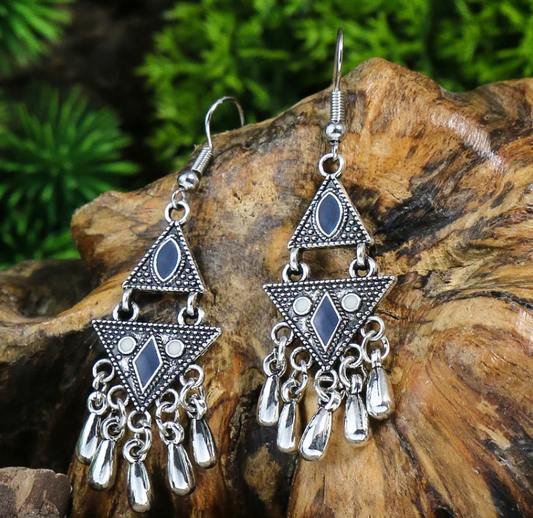 Blue New Alloy Earrings Turquoise Inlaid Bohemian Retro Geometric Round Multi layered Design