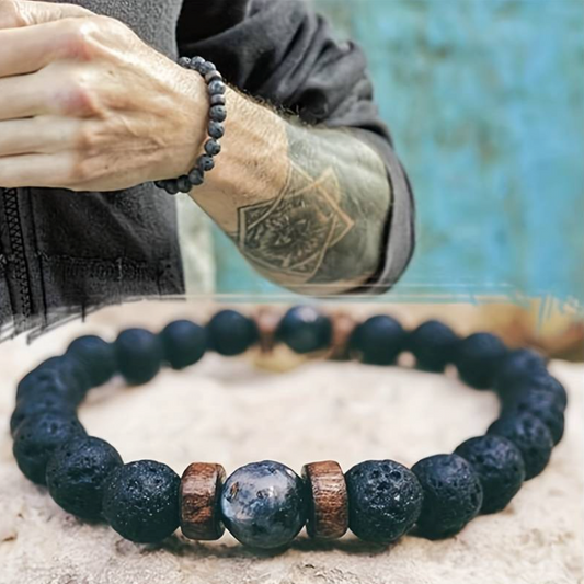 1pc Men's Volcanic Stone Sparkling Stone Beaded Bracelet Daily Casual Accessories