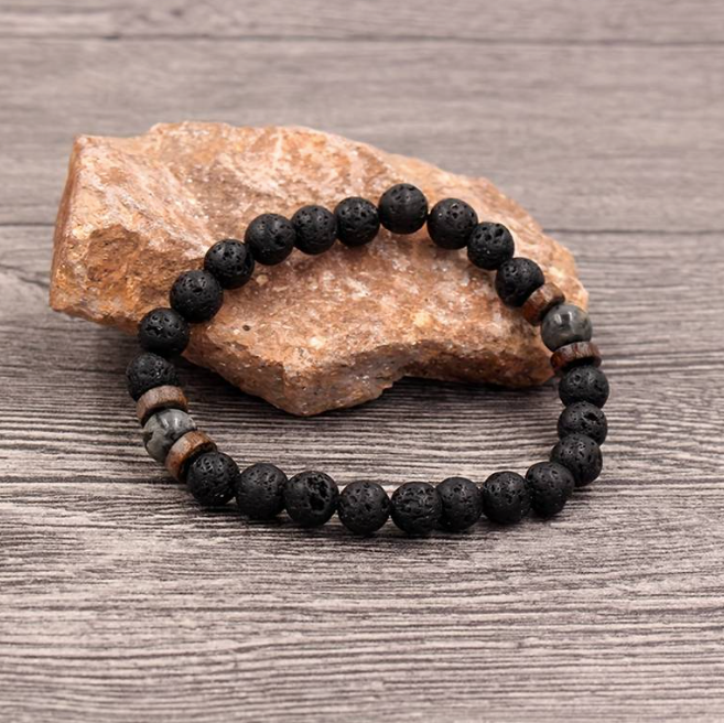 1pc Men's Volcanic Stone Sparkling Stone Beaded Bracelet Daily Casual Accessories