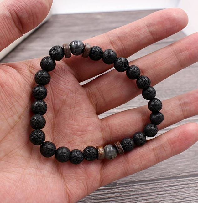 1pc Men's Volcanic Stone Sparkling Stone Beaded Bracelet Daily Casual Accessories