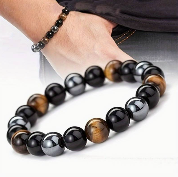 Men’s vogue magnetic hematite tiger eye stone obsidian bracelet