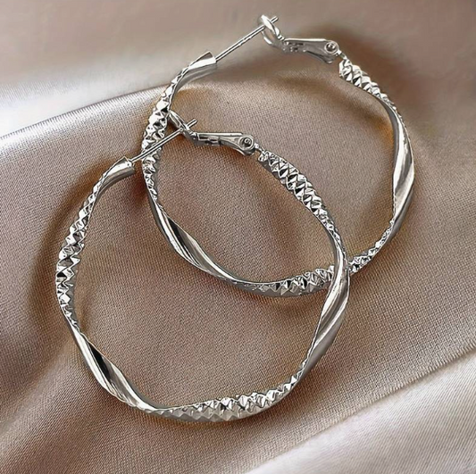 Simple Twisted Pleated Hoop Earrings Iron Jewelry Vintage Leisure Style