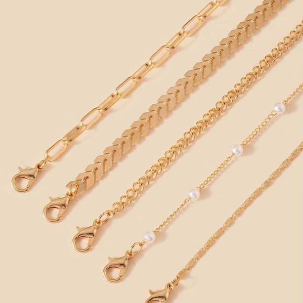 5pcs Simple Style Stackable Thin Chain Anklet Copper Ankle Bracelet Set For Women Daily Wear