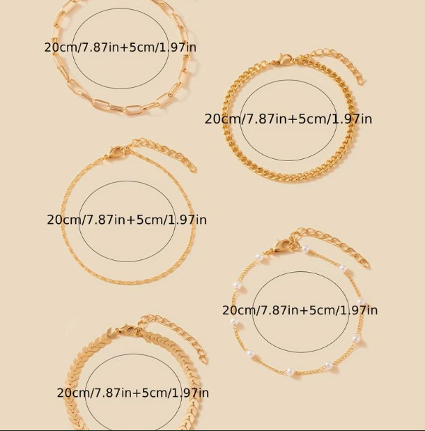 5pcs Simple Style Stackable Thin Chain Anklet Copper Ankle Bracelet Set For Women Daily Wear