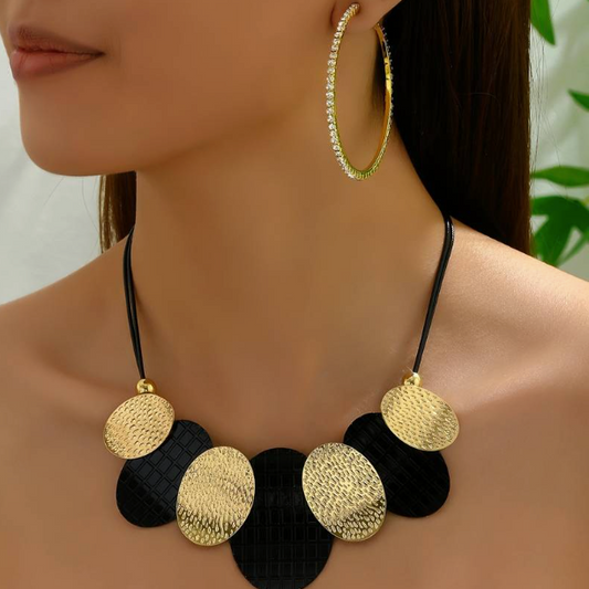 1 Pair Of Earrings + 1 Necklace Punk Style Jewelry Set Exaggerated Plate Design Match Daily Outfits Party Accessories