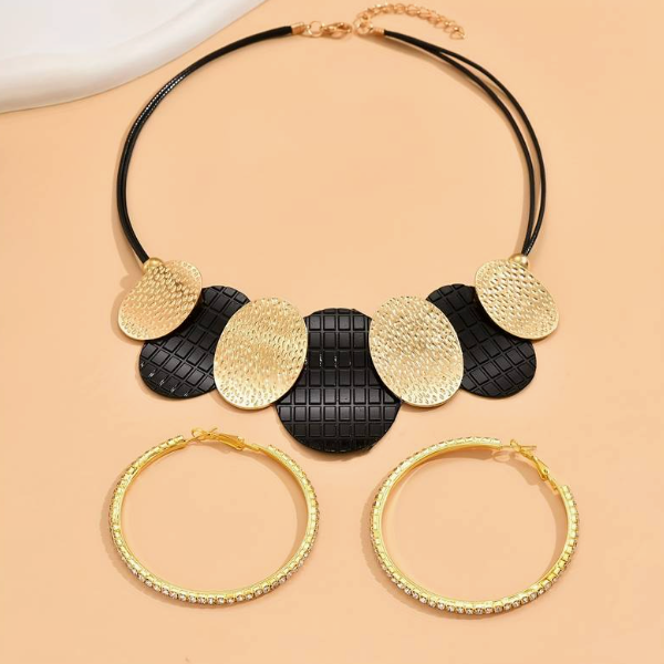 1 Pair Of Earrings + 1 Necklace Punk Style Jewelry Set Exaggerated Plate Design Match Daily Outfits Party Accessories