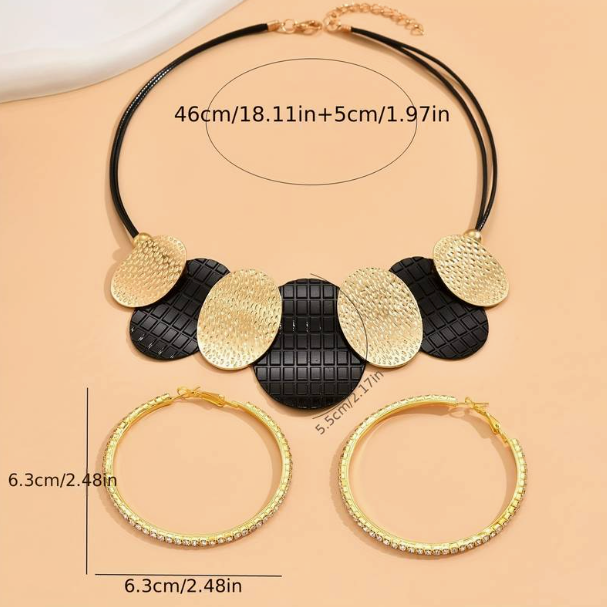 1 Pair Of Earrings + 1 Necklace Punk Style Jewelry Set Exaggerated Plate Design Match Daily Outfits Party Accessories