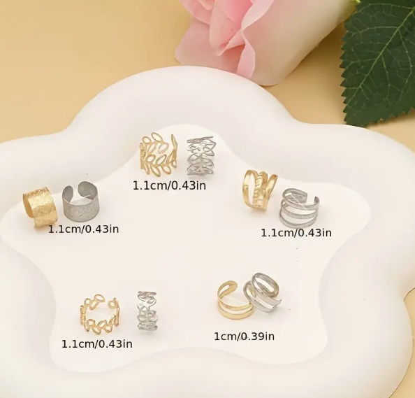 Set Of 5 Vintage C-shaped Ear Studs Without Ear Holes, Unique Ear Clip Set