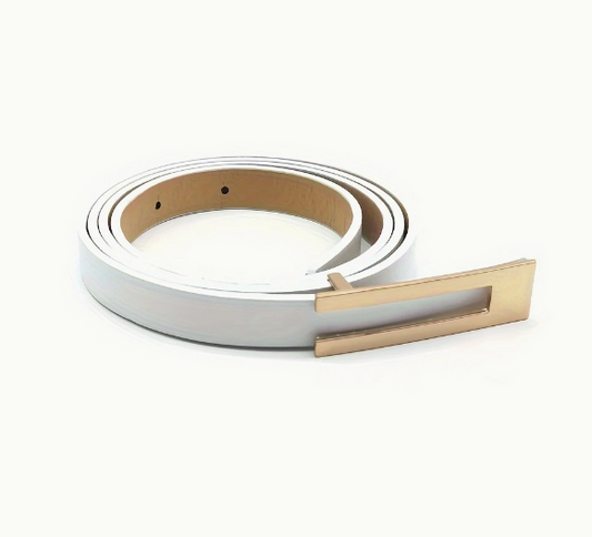 Women's Stretchable PU Leather Belt with Smooth Golden-Toned Buckle