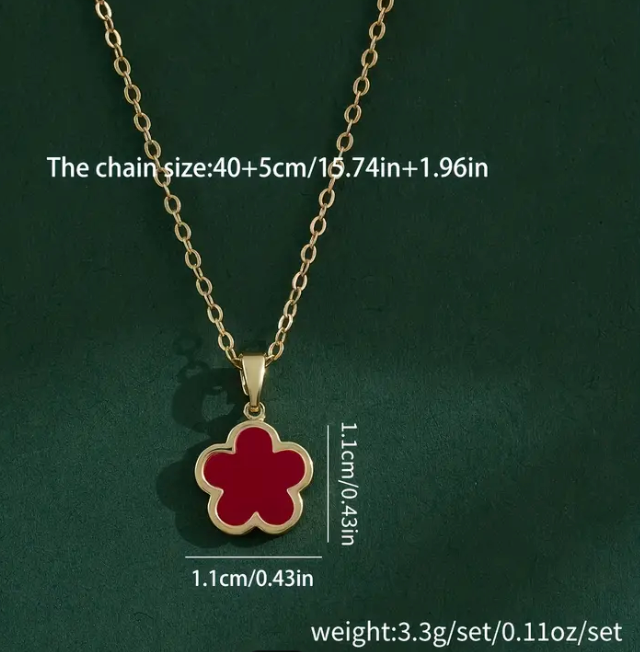 Simple Exquisite Five Petal Flower Copper Necklace Elegant Classic Jewelry