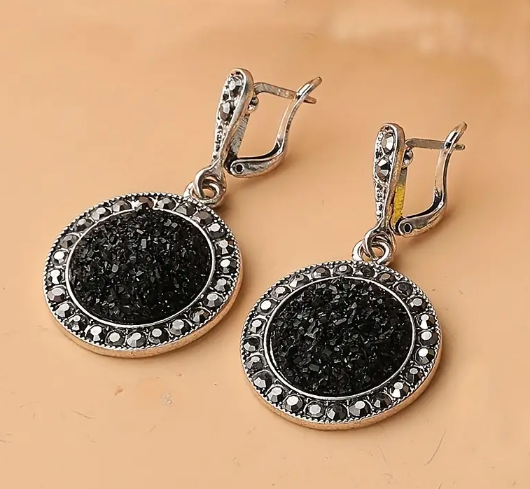 1 Set Unisex Jewelry Set - Stylish Black Round Necklace with Pendant, Trendy Earrings, Adjustable Ring