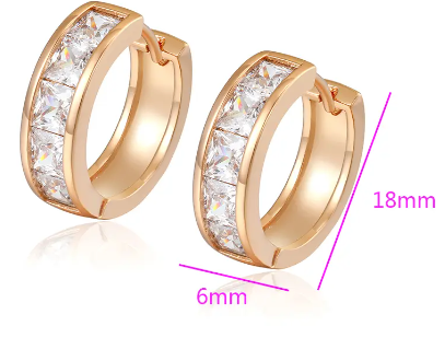 18K gold plated white crystal pendientes hoop earrings