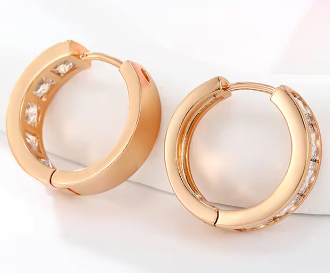 18K gold plated white crystal pendientes hoop earrings