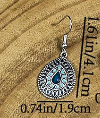 Blue New Alloy Earrings Turquoise Inlaid Bohemian Retro Geometric Round Multi layered Design