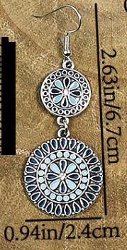 Blue New Alloy Earrings Turquoise Inlaid Bohemian Retro Geometric Round Multi layered Design